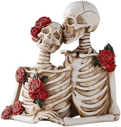 Halloween Skeleton Decor, Gothic Skeleton Couple Resin Statue with Roses by XYQXYQ
