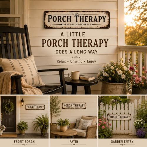 Porch Therapy Session in Progress Metal Sign, 16” x 4”, Vintage Rustic Front Porch Decor, Farmhouse Outdoor Metal Wall Sign for Porch, Patio, Entryway & Porch Decorations - Image 3