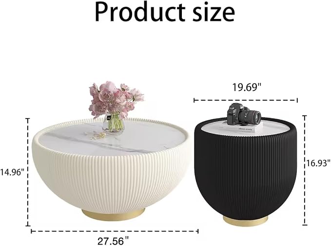 Round Marble Coffee Table Set of 2, 2 Piece Coffee Table and End Table - Image 2