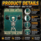 Skeleton Vintage And She Lifted Heavily Ever After Metal Tin Sign 12x16 Inch Gym Metal Poster Funny Skull Gym Tin Sign Home Kitchen Garden Bar Coffee Restaurant Bathroom Are Wall Decor - Image 3