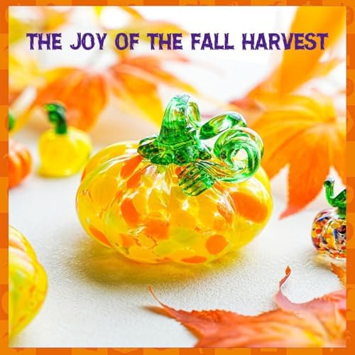 Hand Blown Glass Pumpkin Figurine Yellow Fall Thanksgiving Table Decor - Image 4