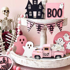 Pink Halloween Ghost Decor Vintage Metal Truck with 3 Mini Ghost Figurines - Image 5
