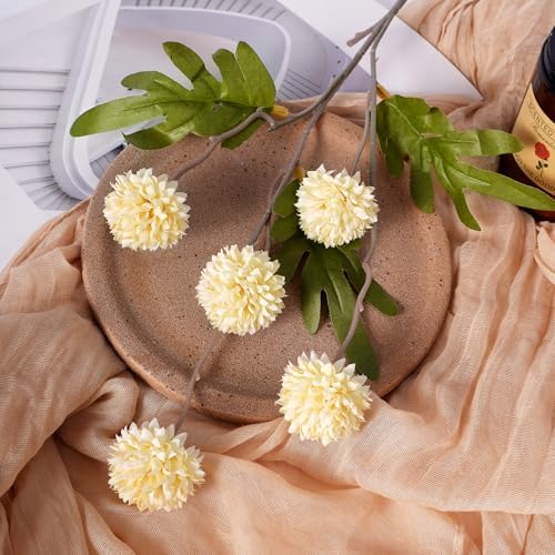 Mixed 10 Pcs Artificial Pompon Mum Set-8 Chrysanthemum & 2 White Daisy, Yellow Silk Faux Flower for Vase Fall Floral Arrangements Wedding Centerpiece DIY Home Indoor Outdoor Decor (No Vase) - Image 4