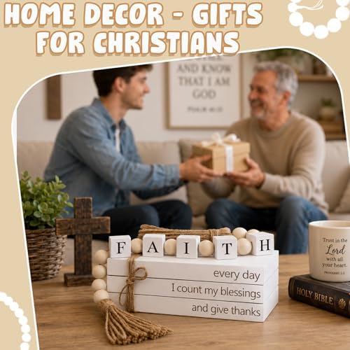 Decorative Books for Home Decor - Inspirational Faith Wooden Bead Tassel Accessory Faux Book Decorative for Coffee Table - Image 5