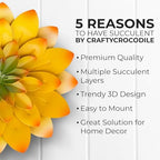 Succulent Metal Flowers Wall Decor - 3D Metal Wall Decor, Flower Art Yellow - Image 3