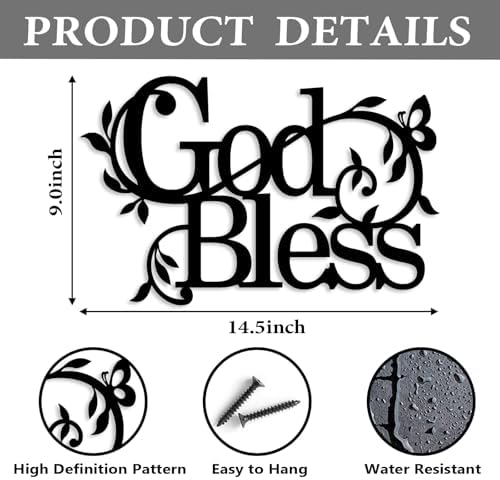 God Bless Metal Wall Sign for Home Decor, Christian Wall Art, 14.5x9 inch - Image 3