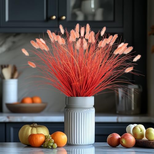 Ttranewsoo Fake Grass12 Pcs 16.5 Inch Faux Fall Grasses for Outdoor Planters, Orange Artificial Foxtail Grass with Fluffy Plumes, Autumn Ornamental Grass for Porch Pots, Patio and Harvest Decor - Image 4