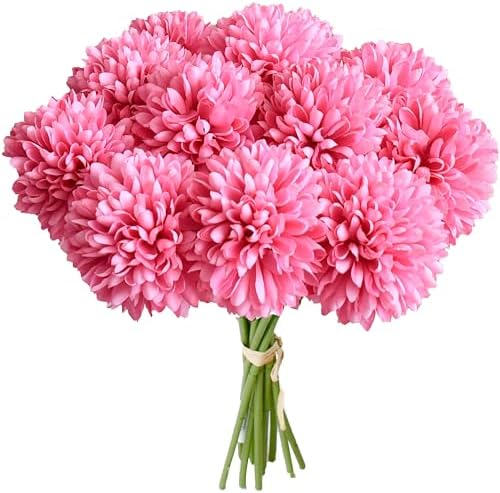 Mandy's 12pcs Artificial Hot Pink Ball Chrysanthemum Flowers by Mandys