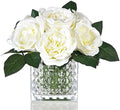 Artificial Peony Silk Flower Centerpieces Faux Floral Arrangement in Glass Vase for Home Wedding Table Decoration (Cream) by GreenHouzz