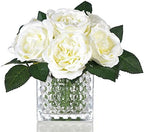 Artificial Peony Silk Flower Centerpieces Faux Floral Arrangement in Glass Vase for Home Wedding Table Decoration (Cream) by GreenHouzz