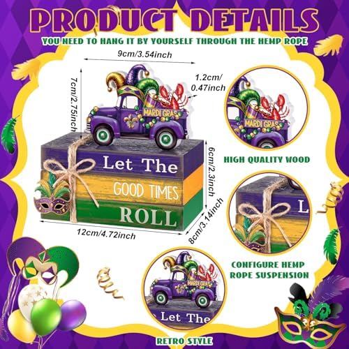 4 Pcs Table Decorations Tiered Tray Decorations Mini Wooden Books Signs for Office Shelf Classroom Tabletop Bookshelf(Mardi Gras) - Image 3