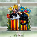 Cat Book Ornament – Stained Glass Style Acrylic Christmas Ornament, Book Lover Gifts for Women, Teacher & Librarian Holiday Decorations, Bookworm Fantasy Ornament for Reading Nook or Tree(Sun-16) - Image 4