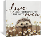 Hedgehog Wooden Box Sign -Rustic Farmhouse Live Like Someone Left the Gate Open Signs for Home Decor, Farm Cottagecore Animal Office Kitchen Bedroom Decor, Hedgehog Gifts for Women, 8x8 by Nitelat