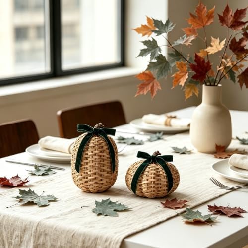 DN DECONATION Fall Pumpkin Decor, Fake Rattan Pumpkin Decorations for Home - Image 6