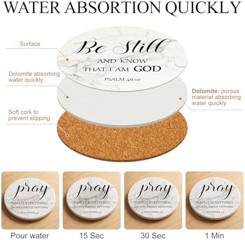 Christian Gift Home Decor Ceramic Scripture Bible Verses Coasters Set of 6 - Image 3