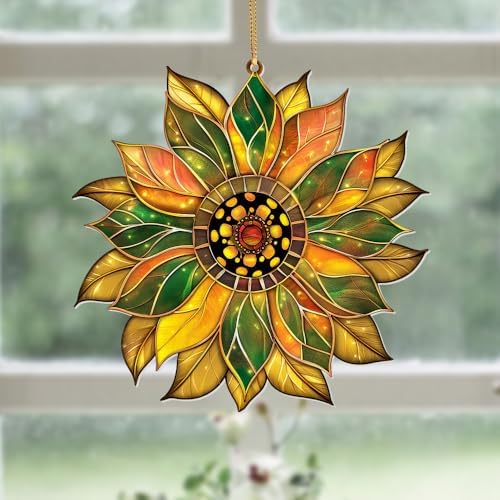 Stained Glass Acrylic Sunflower Ornament – Colorful Glass Sun Catcher for Windows, Christmas Tree Decoration 2025, Hanging Holiday & Everyday Décor Gift(Sun-22) - Image 5
