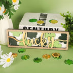 Vintage Happy St. Patrick's Day Decorations for Office, Home, Table, Mantel, Shelf, Desk, 3 1/2 x 11 Inch Retro Lucky Sign, Wooden Saint Patrick Decor Sign, Farmhouse Green Decoration (Lucky) - Image 3