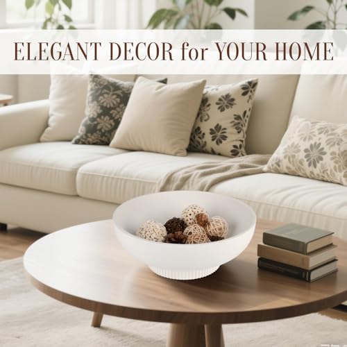 Deobath Large Resin Pedestal Decorative Bowl - Modern Handicraft Bowls for Home Decor - Fruit Bowl for Kitchen Counter - Key Bowl for Entryway Table,Off White Cream - Image 3