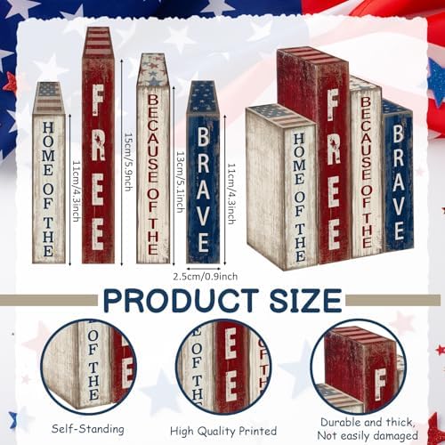 Lineshading 4 Pcs 4th of July Decoration Wooden Book Patriotic Table Sign - Image 3