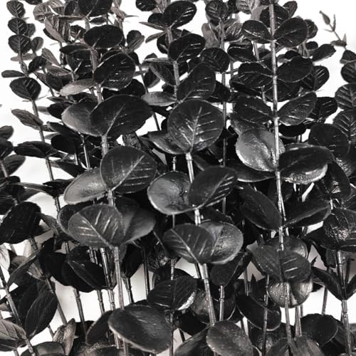 TIHOOD 14PCS 15” Black Eucalyptus Stems Artificial Eucalyptus Leaves Branches Fake Eucalyptuses Decor Faux Eucalyptus leaf Stem for Halloween Autumn Fall Floral Arrangement Wedding Bouquet Home Office - Image 5