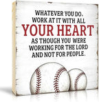 TOUNER Work At It With All Your Heart Wooden Box Sign Baseball Player Decor by TOUNER