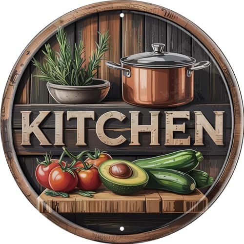 Kitchen Metal Sign 8x8in Round Rustic Plaque for Cooking Space Wall Decor Farmhouse Gift by Unknown