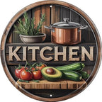 Kitchen Metal Sign 8x8in Round Rustic Plaque for Cooking Space Wall Decor Farmhouse Gift by Unknown