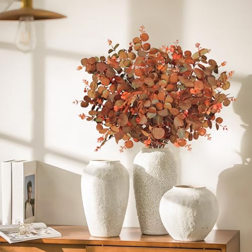 6PCS Fall Stems for Vases- Faux Eucalyptus Stems, Orange Brown - Image 6