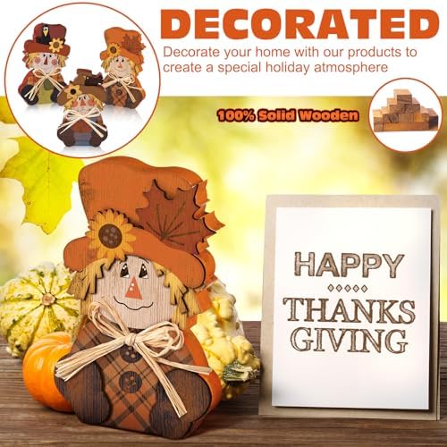 Ferraycle 3 Pcs Fall Scarecrow Decor Wooden Block Sign Table Centerpieces - Image 3