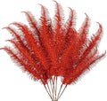 Oairse 8 Pcs Christmas Tree Picks and Sprays Red Glitter Christmas Picks 28" Christmas Glitter Feathers Leaves Stems for Christmas Tree Filler Branches Wreaths Centerpieces Holiday Decorations by Oairse
