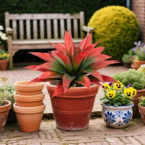 Artificial Agave Faux Agave Fake Greenery Outdoor Artificial Plants Fake Plants 28" for Indoor Home Decor Plastic Plants Outdoor Decor Front Porch Decor Simulation Plants(Red) 2pcs No Vase - Image 5