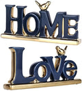 Love Sign Decor,Blue and Gold Room Decor Aesthetic, Knick Knack Shelf,Gold Bird Decor, Boho Bookshelf,Abstract Gold Statue,for Living Room,Bedroom, Contemporary Tv Stand Set of 2 (2, Blue) by PlivBloom