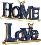 Love Sign Decor,Blue and Gold Room Decor Aesthetic, Knick Knack Shelf,Gold Bird Decor, Boho Bookshelf,Abstract Gold Statue,for Living Room,Bedroom, Contemporary Tv Stand Set of 2 (2, Blue) by PlivBloom