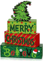 Marsui 4 Pcs Merry Christmas Table Decor Wooden Lime Green Red Block Sign by Marsui