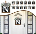 Ultra Large 14'' Last Name All Year Round Front Door Wreath with 26 Initial Letter Welcome Sign All Seasons Eucalyptus Garland and Bow Wreaths for Front Door Porch Farmhouse Decoration (N) - Image 5