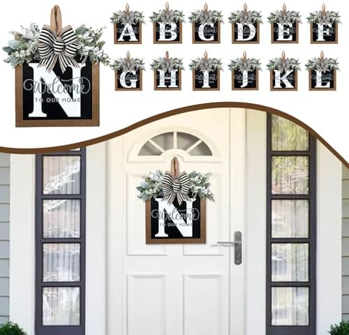 Ultra Large 14'' Last Name All Year Round Front Door Wreath with 26 Initial Letter Welcome Sign All Seasons Eucalyptus Garland and Bow Wreaths for Front Door Porch Farmhouse Decoration (N) - Image 5