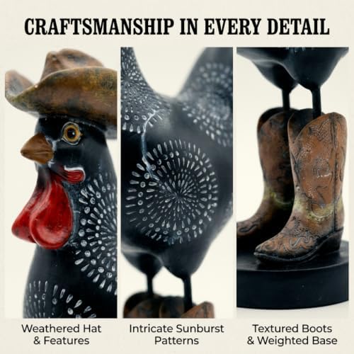 Cowboy Rooster Statue, Farmhouse Kitchen Decor, 11.9 in - Image 6