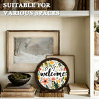 CFFJLHN Farmhouse Floral Welcome Sign Wall Art Round Wooden Decor - Image 6