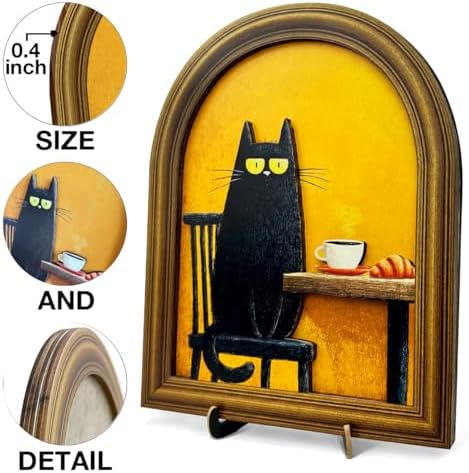 Croissant Black Cat Coffee Wall Art Sign Vintage Kitchen Decor 8x10 - Image 3