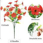 ATTGREAT Artificial Flowers for Outdoor UV Resistant Decor, 12 Bundles(Red) - Image 2