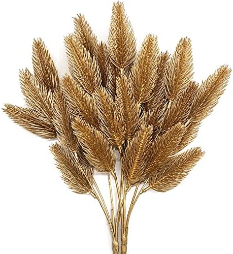 CATTREE Artificial Gold Leaves Plants Plastic Fake Grass Faux Shrubs Simulation Bushes Home Indoor Outdoor Garden Leaf Wedding Festival Decoration Hall Table Planter Filler – Golden Pinecone 2 Pack by CATTREE