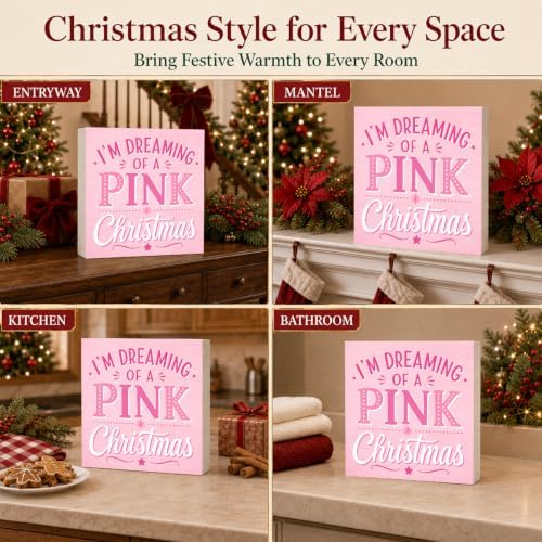Pink Christmas Decor I'm Dreaming of A Pink Christmas Wood Box Sign - Image 6
