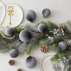 Velvet Christmas Ball Ornaments - 30pcs Flocked Christmas Ornaments Set Shatterproof Classic Hanging Xmas Tree Decorations with Rope for Wreath Holiday Home Decor (Grey) - Image 3