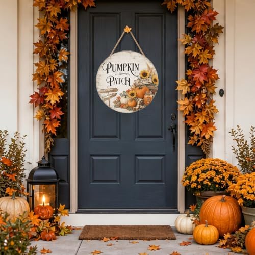 Fall Pumpkin Patch Decorations for Home, Retro Pumpkin Patch Wooden Sign - Image 3