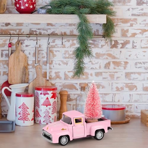 Christmas Metal Truck Decor with Pink Christmas Tree Mini Metal Farm Truck Farmhouse Tiered Tray Decor for Home Kitchen Tabletop Ornament Home Kitchen Table Decorations - Image 4
