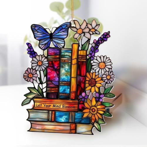 Book Ornament – ​​Stained Glass Style Acrylic Christmas Ornament with,Teacher Back To School Gift, Bookish Gifts For Librarian, BookLovers,Reader, Women, Suncatcher Effect Decor For Christmas Tre,S-18 - Image 3