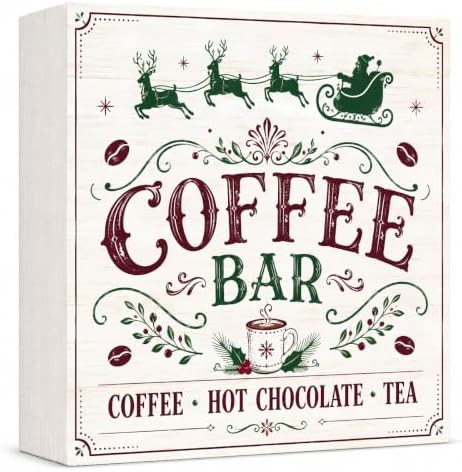 Christmas Coffee Bar Decorations Wooden Box Sign Santa Sleigh Reindeer Sign by GUDIO