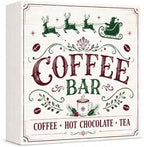 Christmas Coffee Bar Decorations Wooden Box Sign Santa Sleigh Reindeer Sign by GUDIO