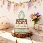 Easter Decorations - Happy Easter Bunny Egg Tiered Tray Decor - Wooden Easter Tabletop Sign - Rustic Farmhouse Spring Home Decor Indoor for Tiered Tray Shelf Mantel Entryway Coffee Table - Image 5