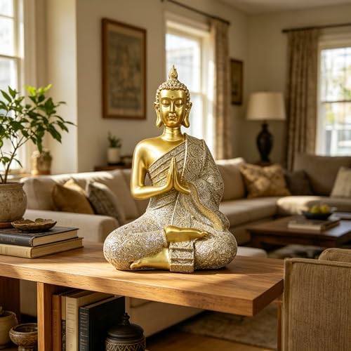Gold Sitting Buddha Statue Decor Meditation Gifts Zen Art Indoor Statue - Image 6